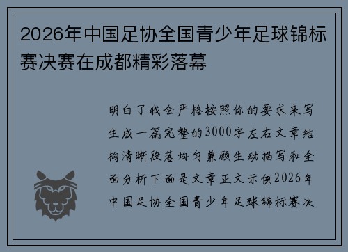 2026年中国足协全国青少年足球锦标赛决赛在成都精彩落幕 2026年中国足协全国青少年足球锦标赛决赛在成都精彩落幕
